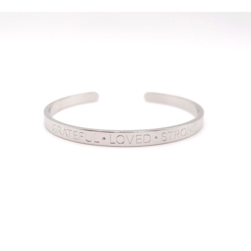 Talbots Engraved Silver Tone Bangle Bracelet Grateful Loved‎ Strong Motivational